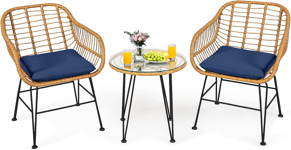 KOTEK 3 Pieces Patio Bistro Set with Seat Cushions, Navy