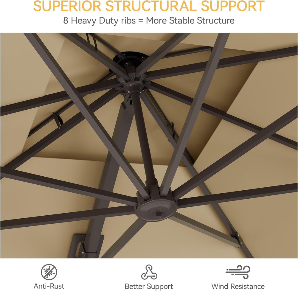 9x12' Cantilever Patio Outdoor Umbrella & Double Top, Beige
