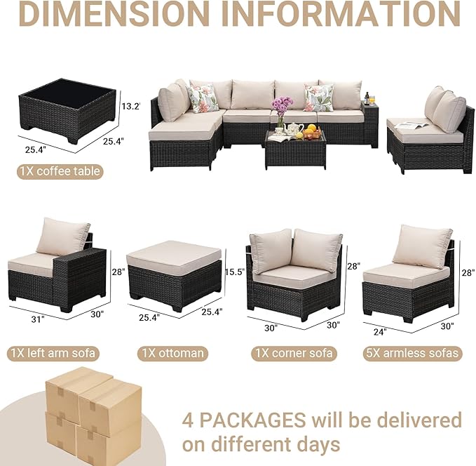 Jing's Villa 9-Piece Patio Furniture Set, All-Weather Outdoor Wicker Sect...