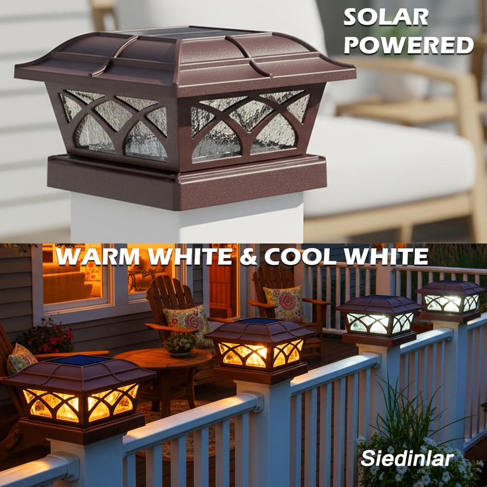 SIEDiNLAR Solar Post Cap Lights Outdoor Glass 2 Color Modes Brown (10 Pack)