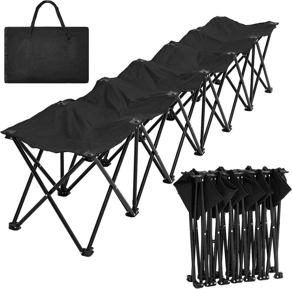 GlikCeil 6 Seats Black Folding Soccer Team Bench Portable Seat for Sports