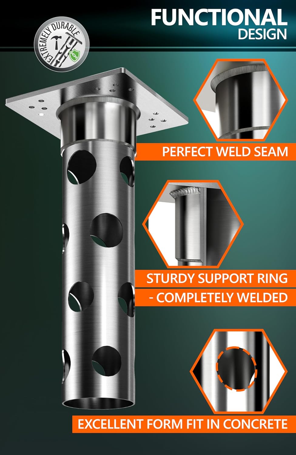 4smile In-ground umbrella base, stainless steel - In-ground umbrella holder, ...