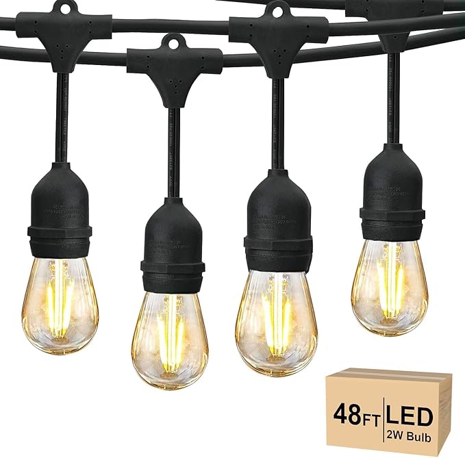 Svater 48 FT Outdoor String Lights 2W, Commercial Grade Patio Light with 15 p...