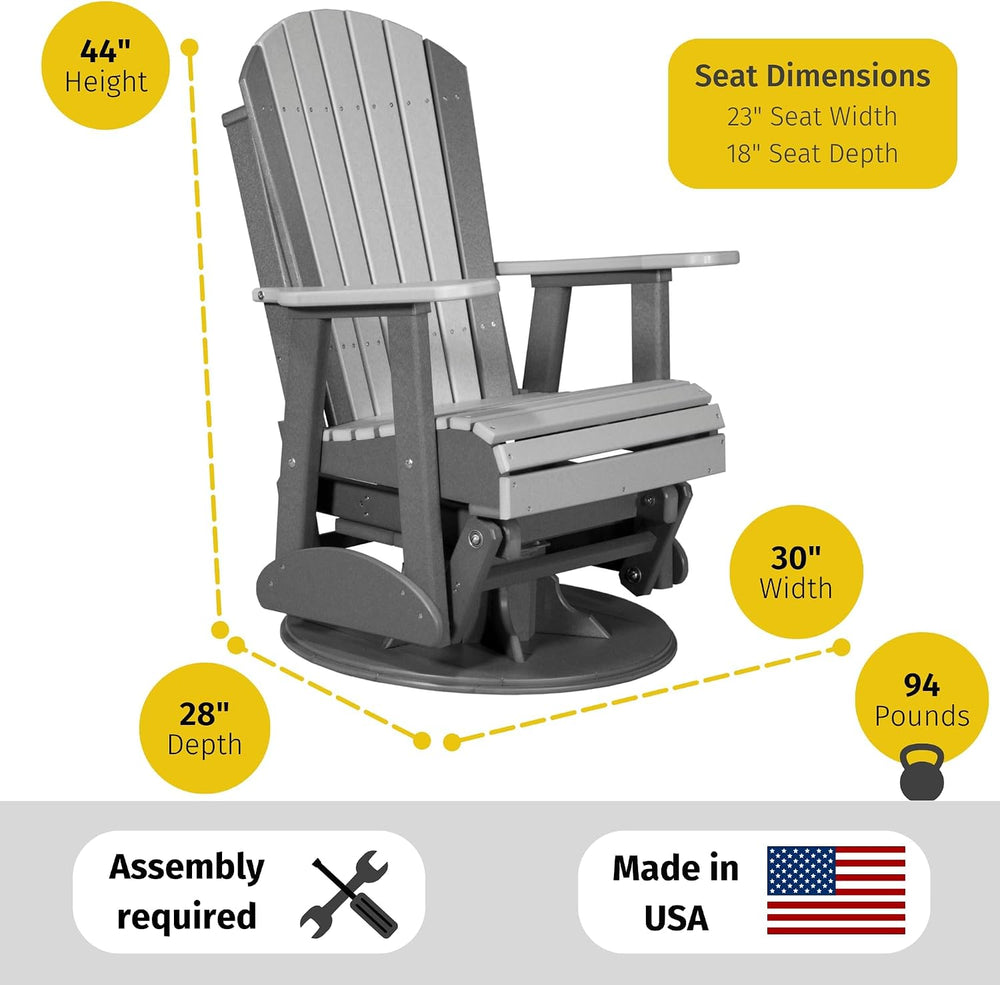 LuxCraft 2' Adirondack Outdoor Swivel Glider Chair, Patio Gliding Rocker,...