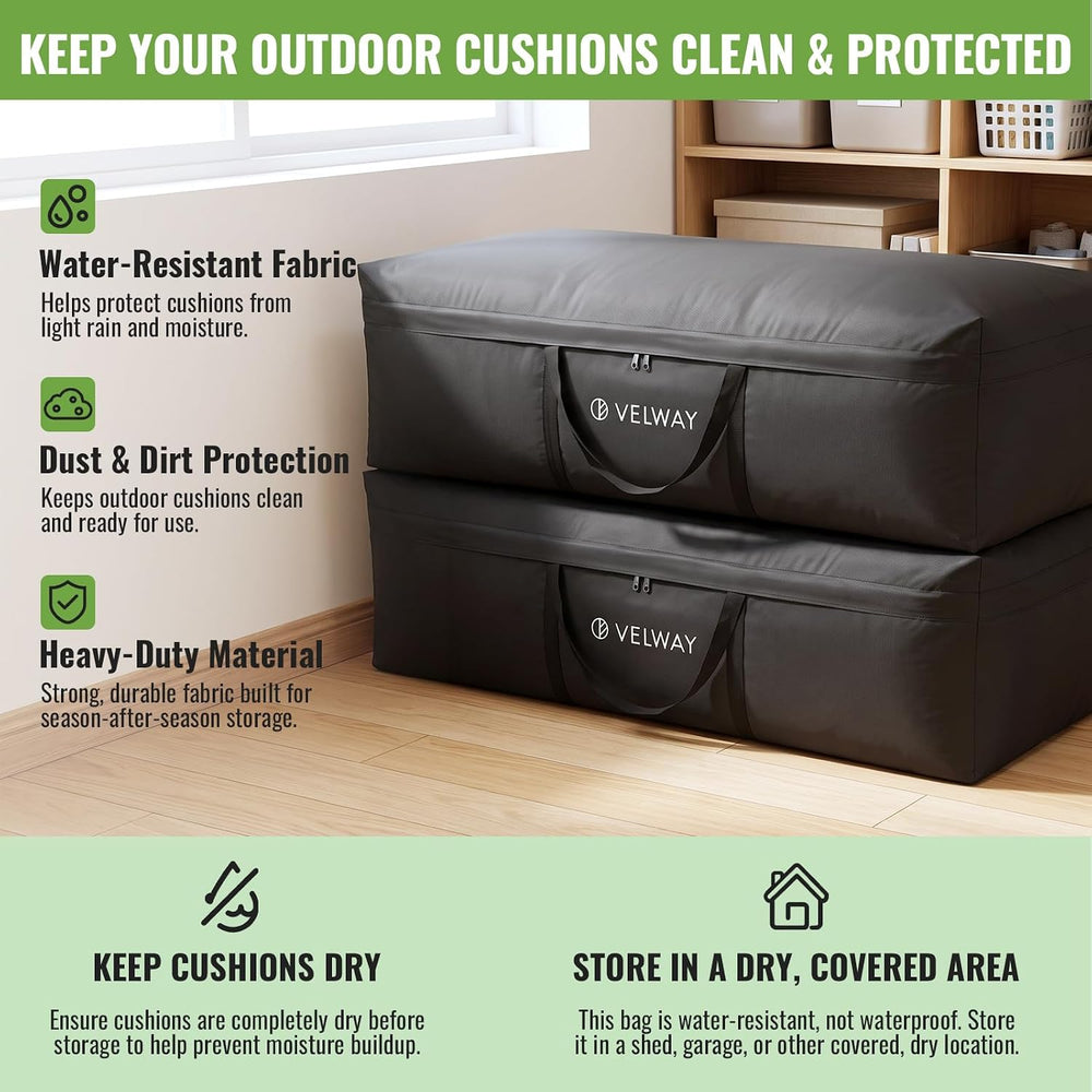 Outdoor Cushion Storage Bag Water-Resistant 420D Oxford with Taped Zipper
