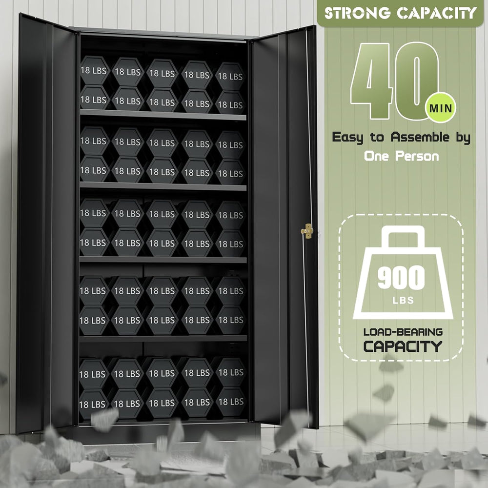 Metal Garage Storage Cabinet, 72” Lockable File Cabinets with 2 Doors and 4 A...
