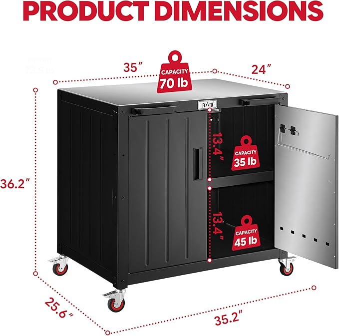 Outdoor Grill Cart with Storage Cabinet and Stainless Steel Top, 35-Inch Outd...