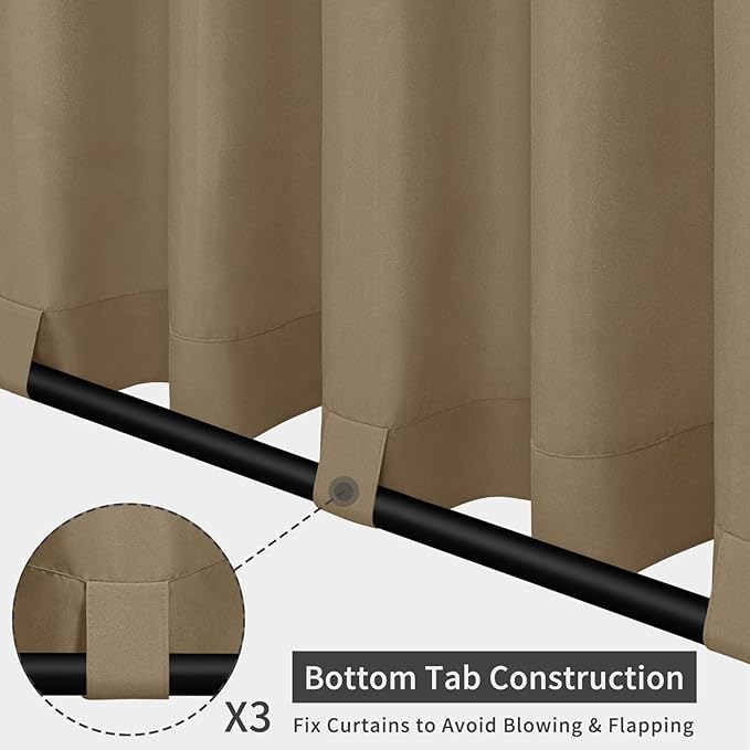 Easy-Going Outdoor Patio Curtains Detachable Tab Top Windproof Weatherproof C...