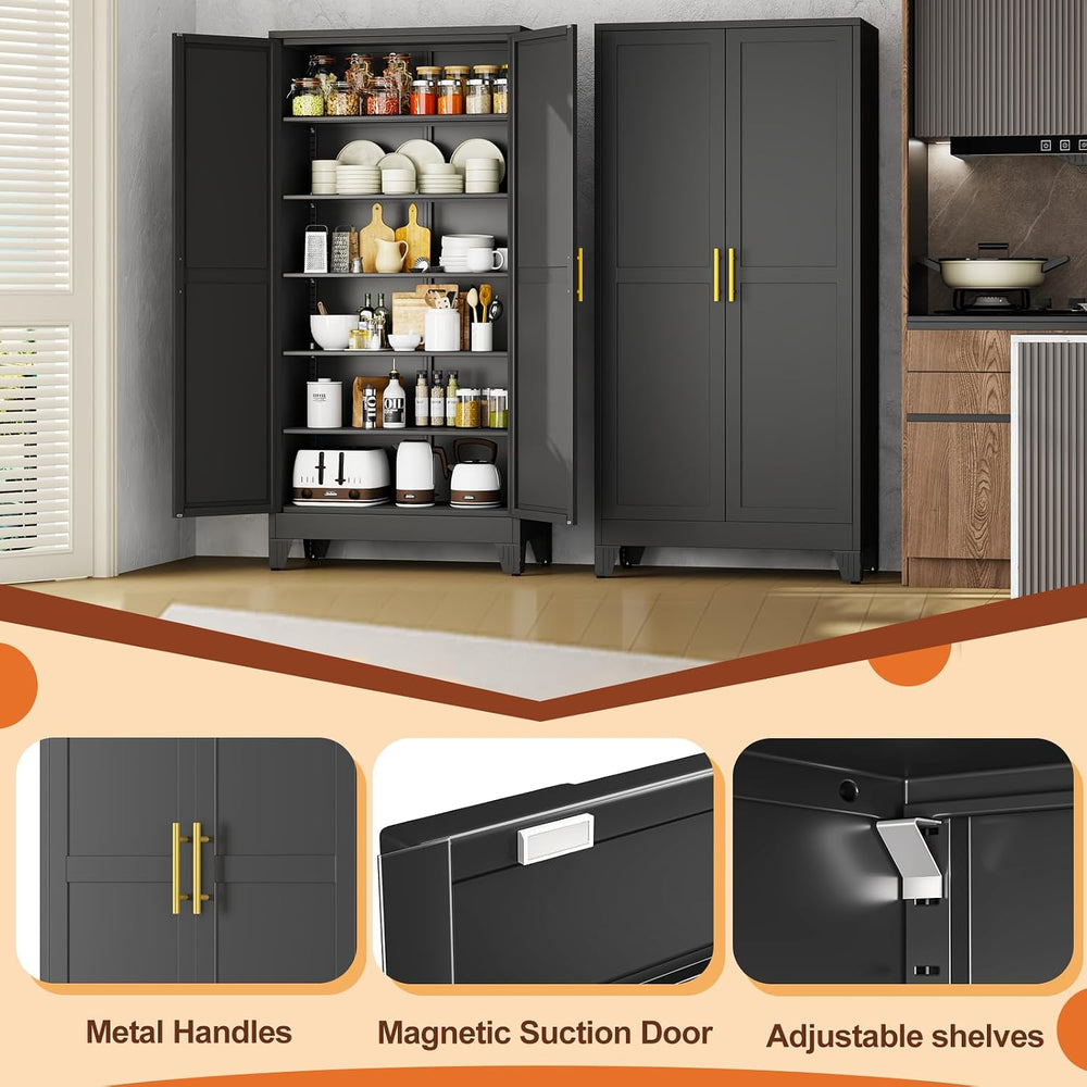 Black Metal Storage Cabinet,75" Steel Cabinets for Home Office