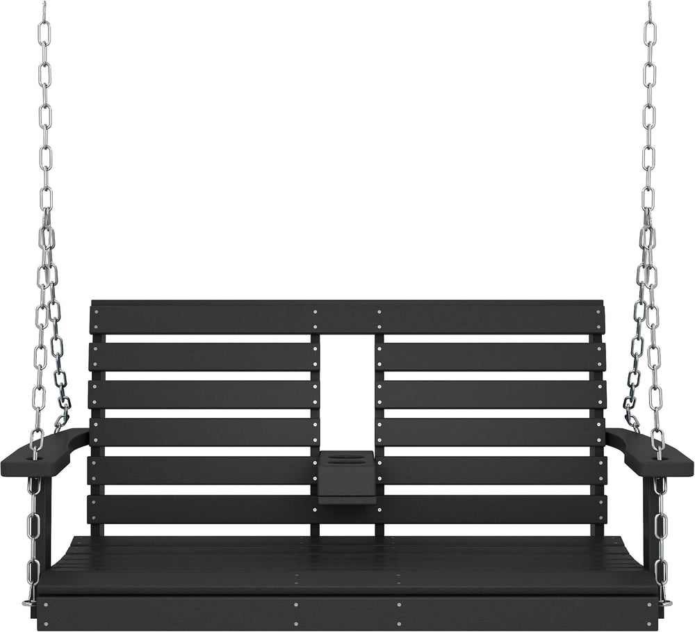 Outdoor Hanging Porch Swing, Patio Swing with Cup Holders, Black