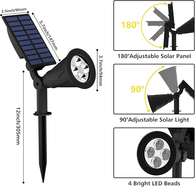 T-SUN Solar Spotlights, 4 LED Solar Powered Landscape Spotlights Waterproof O...