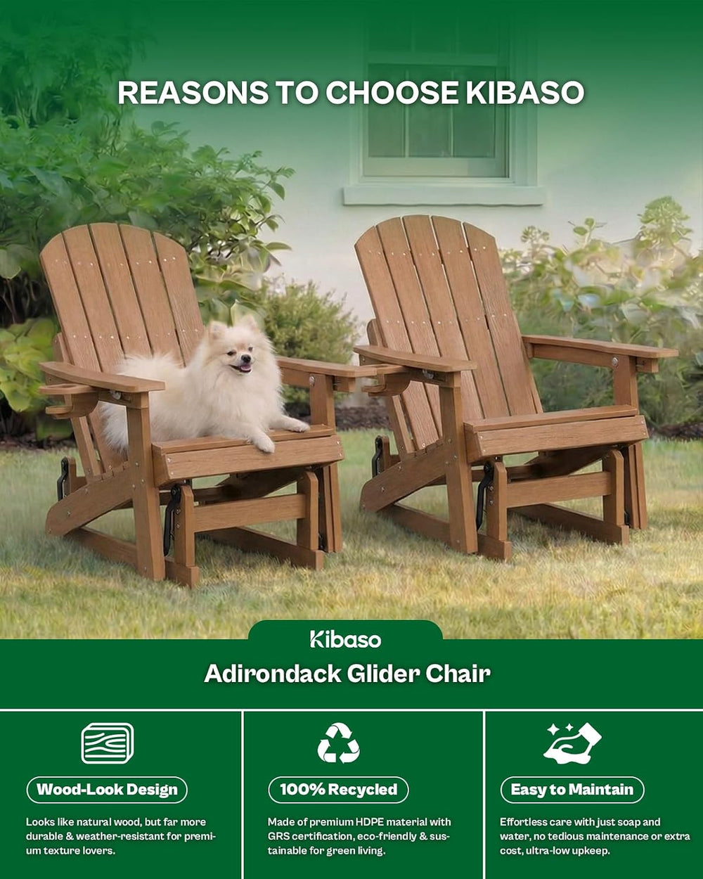 Adirondack Chair, All-Weather Outdoor Glider, Teak