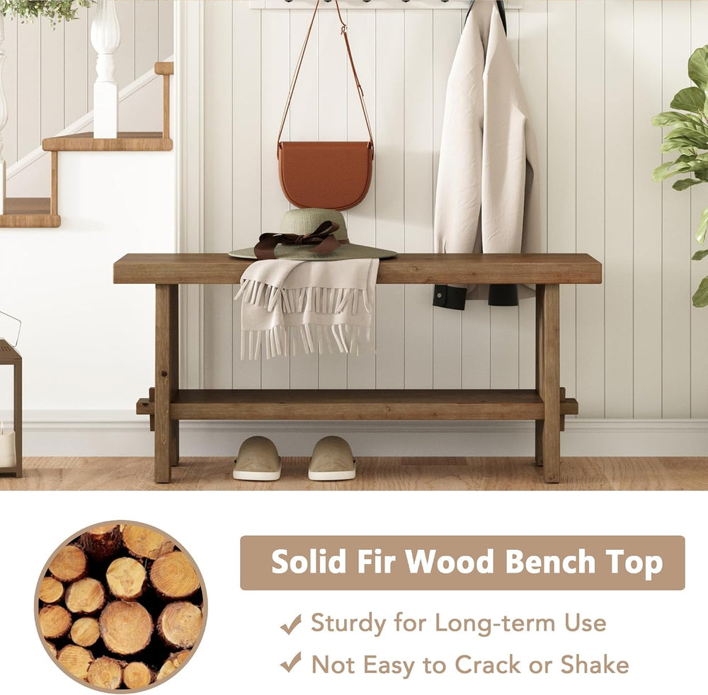 Wood Entryway Bench - 39.4" Farmhouse Long Storage Bench, Indoor