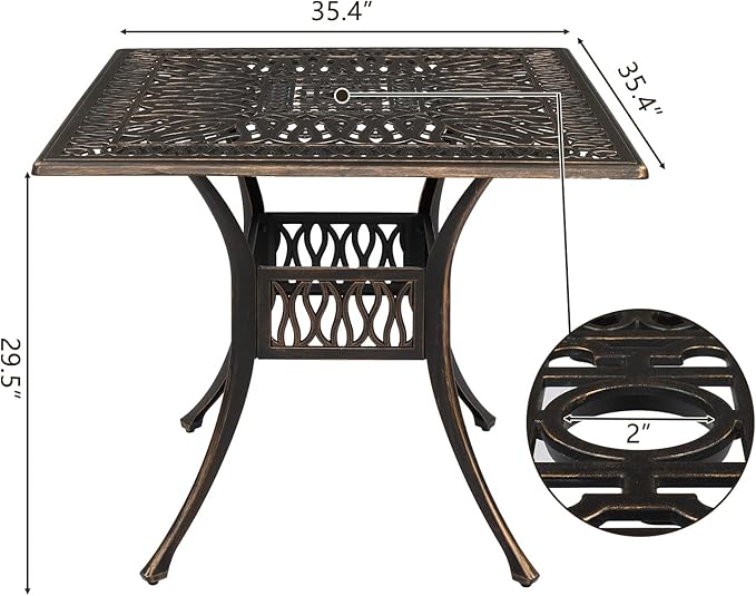 VINGLI 5-Piece Outdoor Patio Dining Set, Cast Aluminum All-Weather Outdoor Ta...