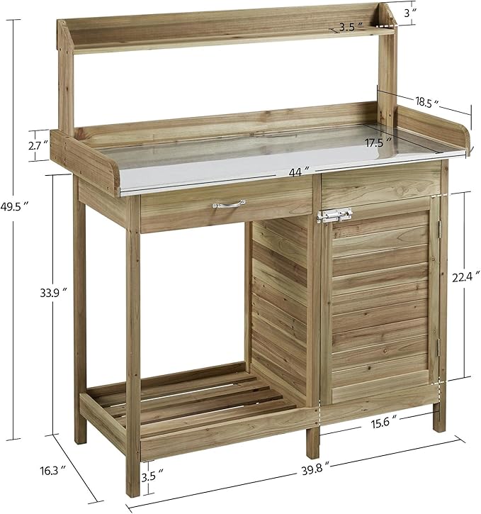 Yaheetech Outdoor Potting Bench Table, Garden Work Bench w/Metal Tabletop Wor...