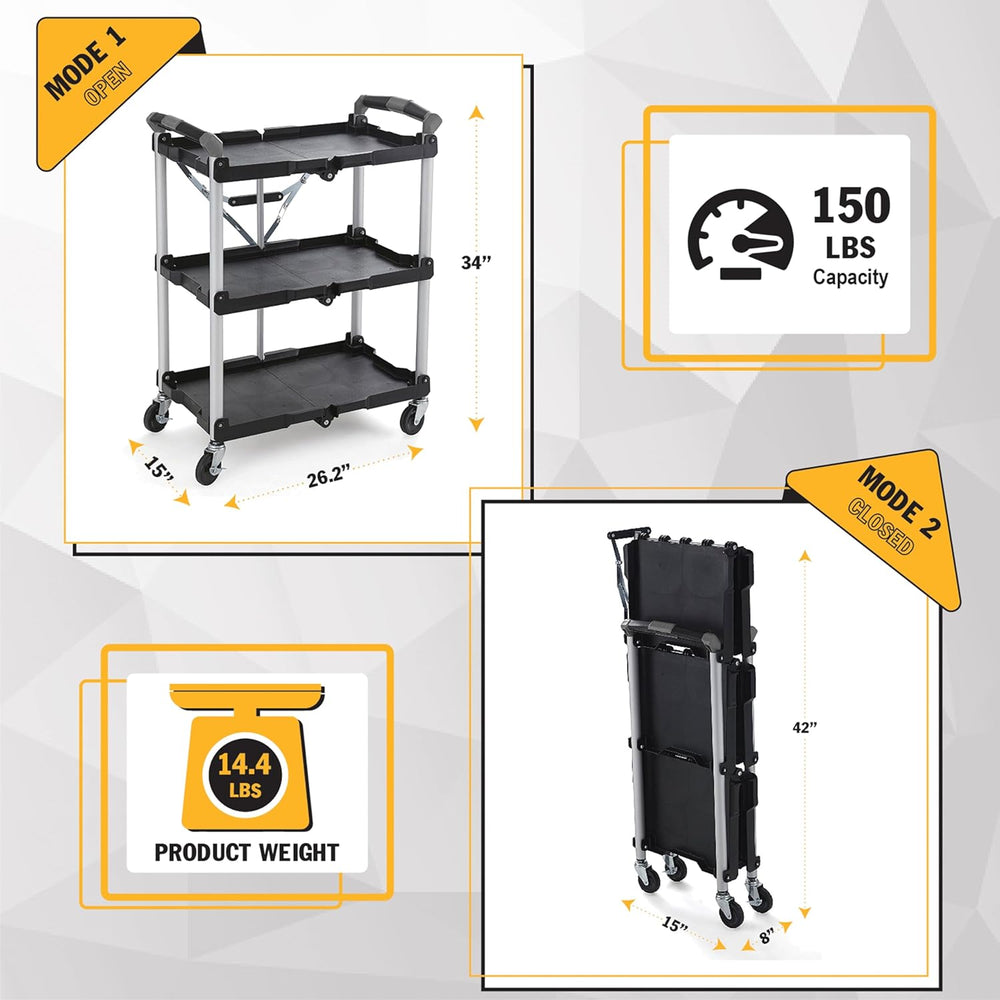 Olympia Tools 85-188 Pack-N-Roll Folding Collapsible Service Cart, 150LB Capa...