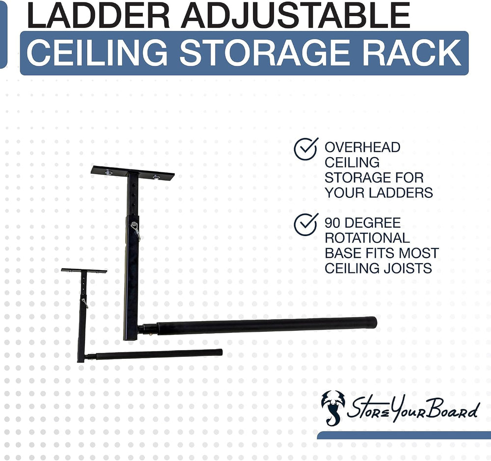StoreYourBoard Adjustable Overhead Ladder Rack – Garage Organizer Ladder Shel...