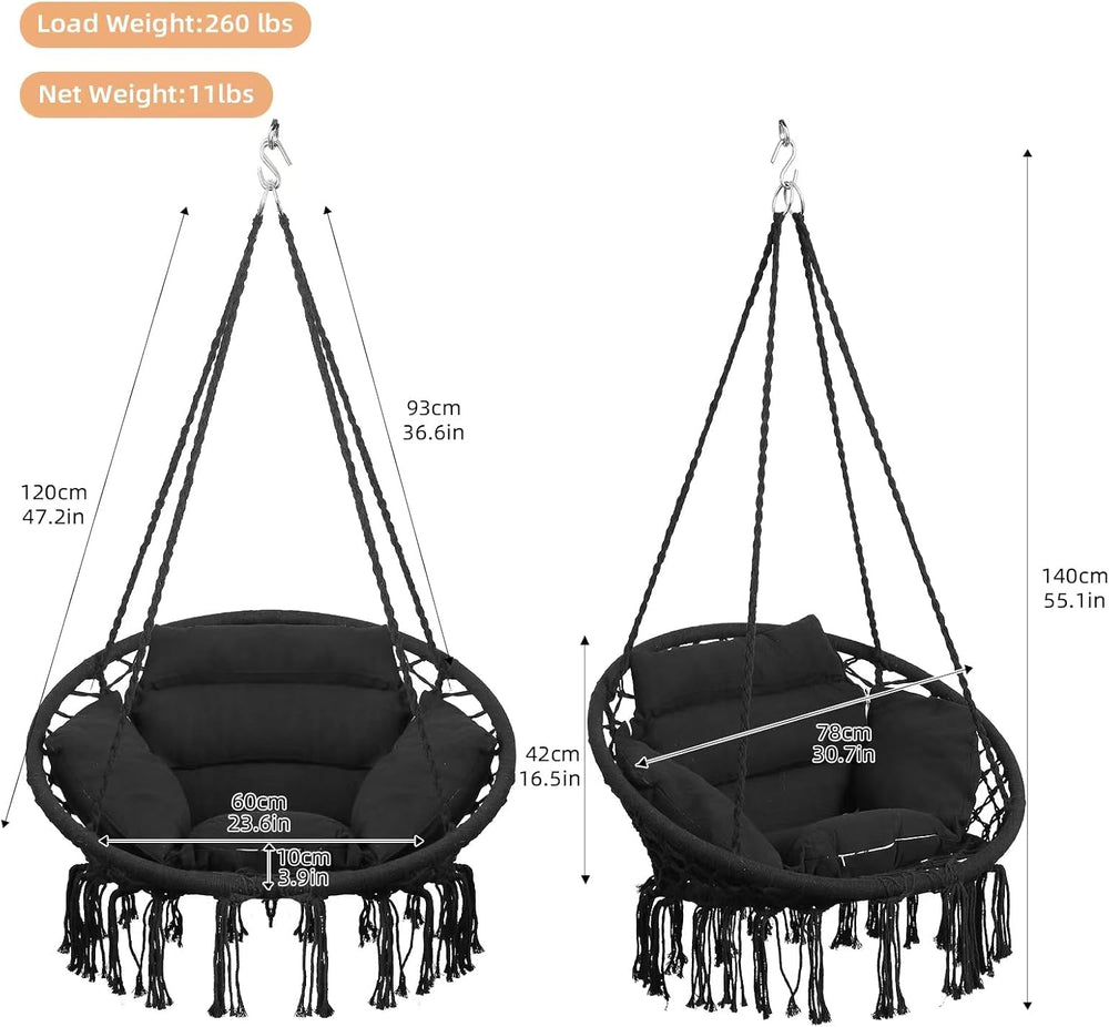 Goutime Hammock Swing Chair Macrame Boho Hanging Chairs Black