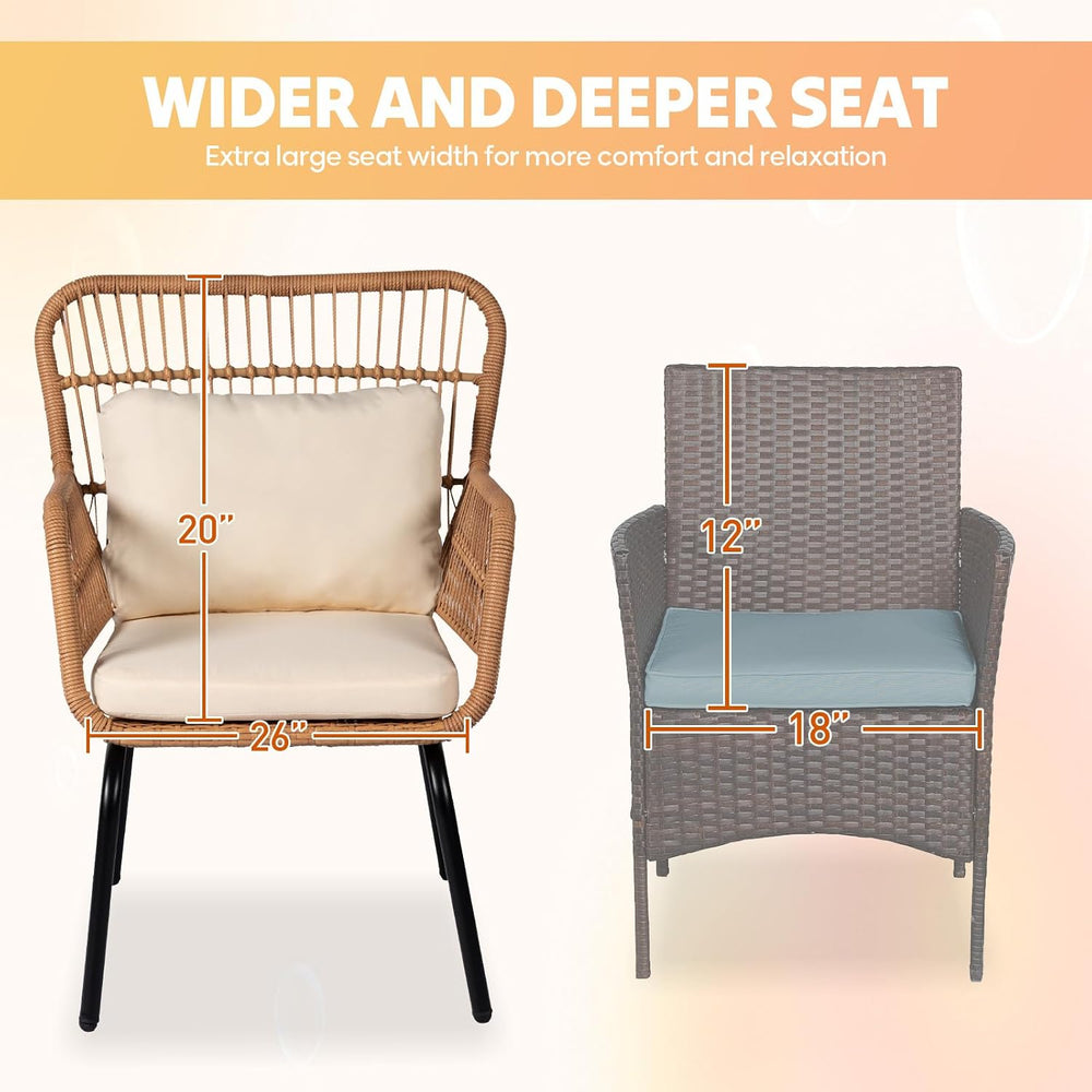 PROHIKER 3 Pieces Outdoor Wicker Bistro Patio Furniture Set, Porch Furniture ...