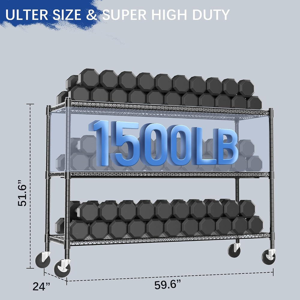 Heavy Duty Shelving, 51.6" H Garage Shelving Unit with Wheels, 3-Tier Ga...