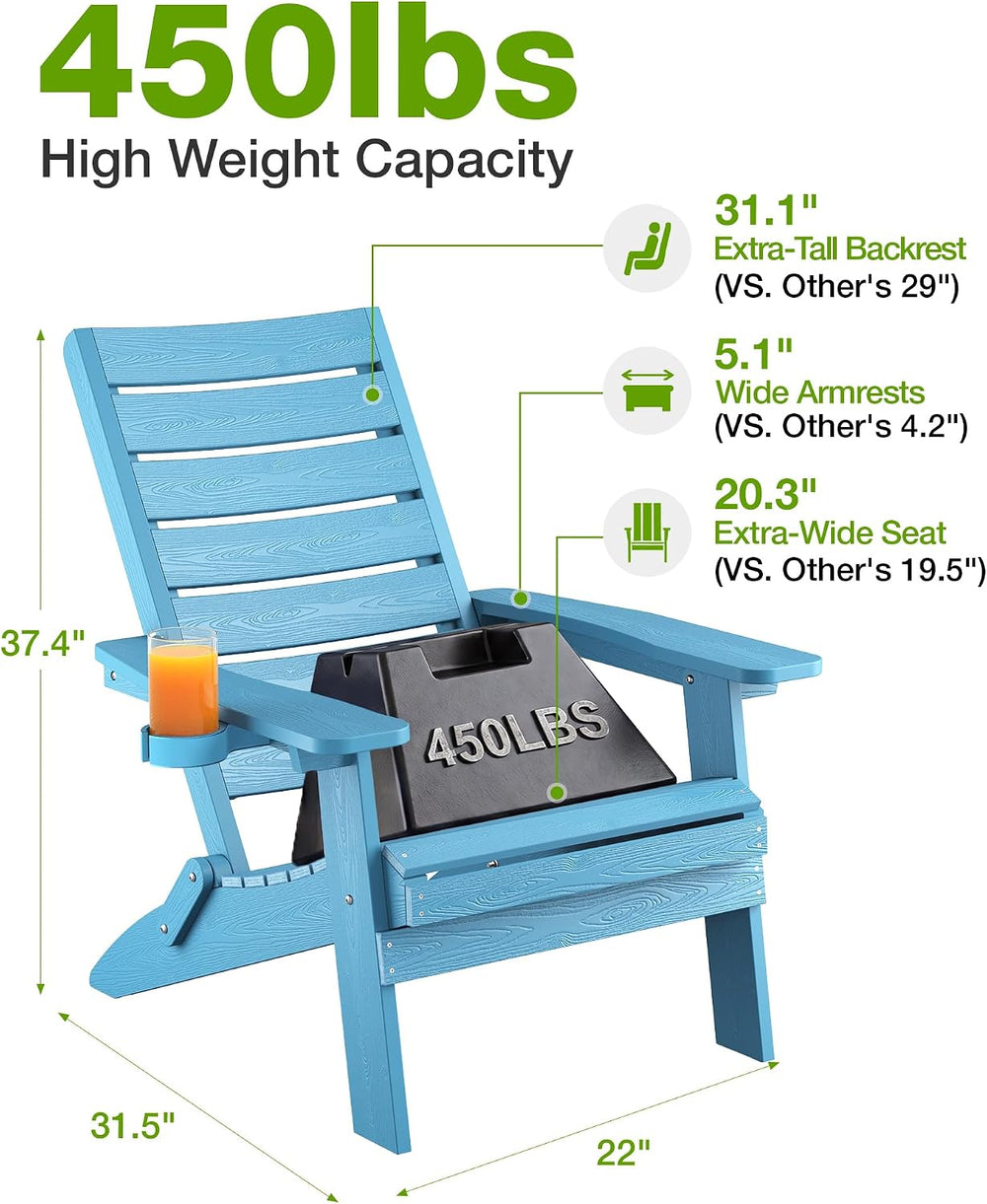 YEFU Adirondack Chair Set of 2 Outdoor, Arc Backrest & Cup Holder, Blue