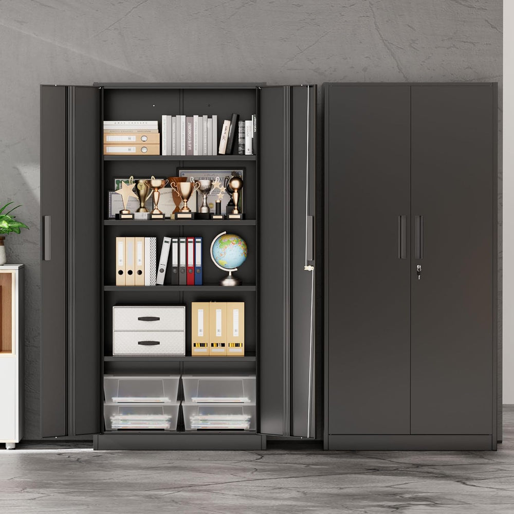 Garage Storage Cabinet with Doors and Shelves, Metal Storage Cabinets with Lo...
