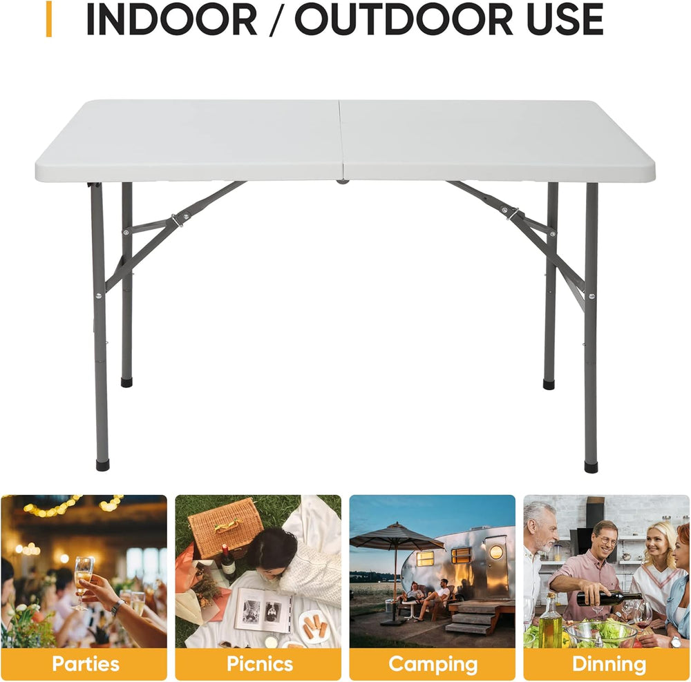 SUPER DEAL Portable 4 Foot Plastic Folding Table, Small Indoor Outdoor Heavy ...