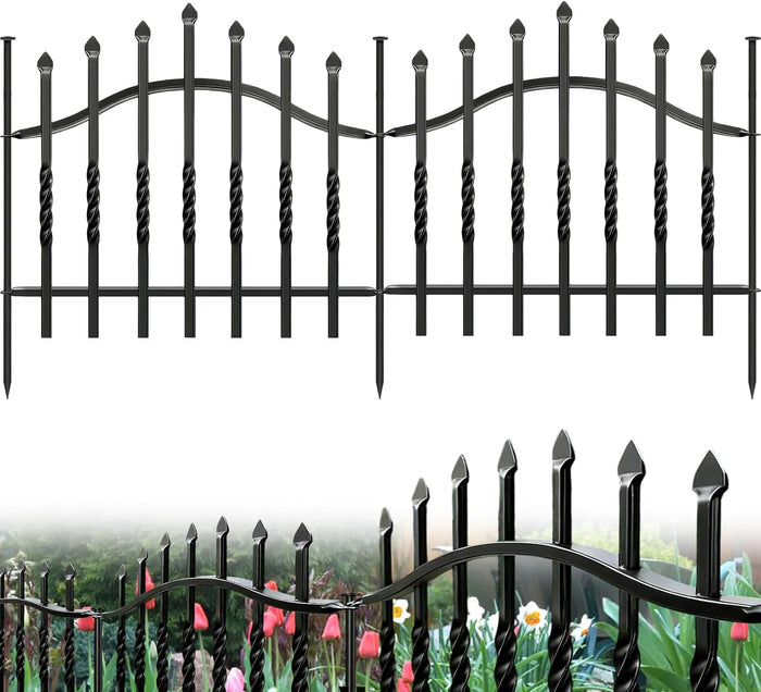 10 Panels Decorative Garden Fence, 24 in(H) X 20 ft(L) Dog Fence Outdoor for Yard, No Dig Animal Barrier Fences Rustproof Metal Panel Border for Dog, Rabbits, Garden, Patio, Flower Bed