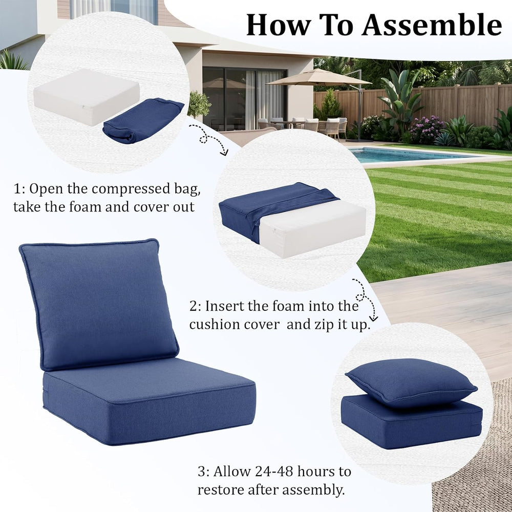 6" Thick Outdoor Chair Cushions, 22 x24 Inch Patio Furniture Cushions Se...