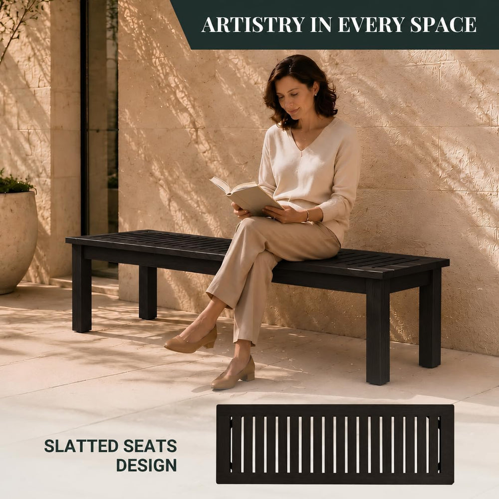 52" Backless Wood Bench Seat, Outdoor Garden Patio Bench, Entryway