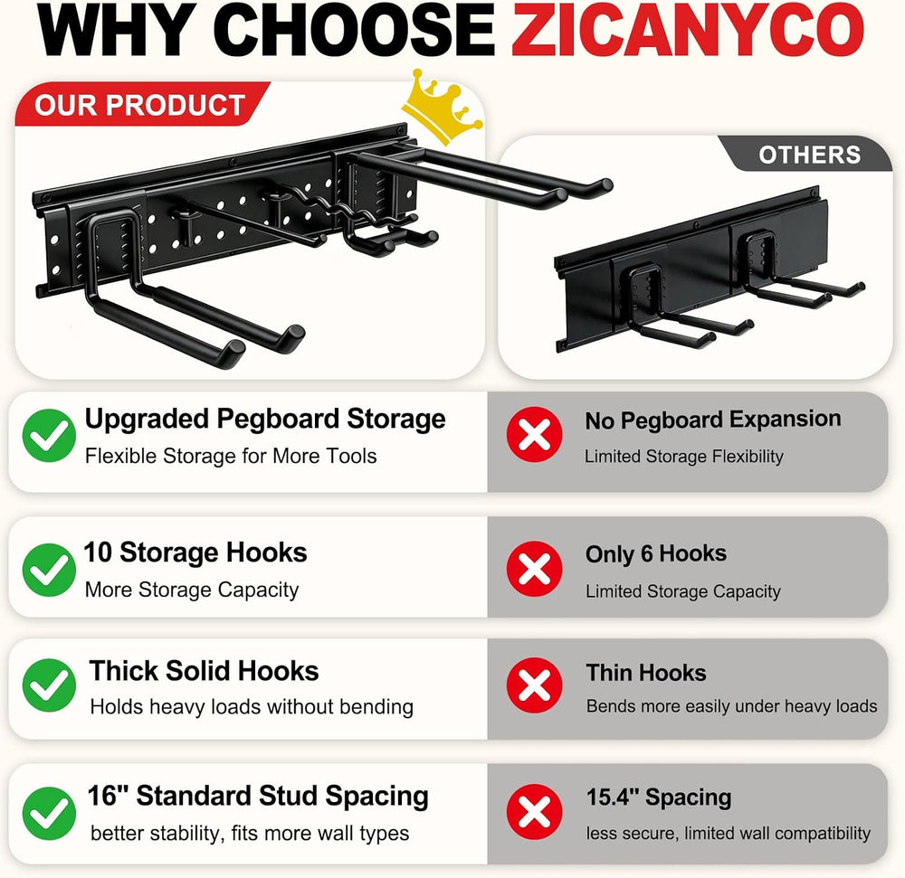Garage Tool Organizer Wall Mount 49.5 inches with 10 Adjustable Heavy-Duty Ho...