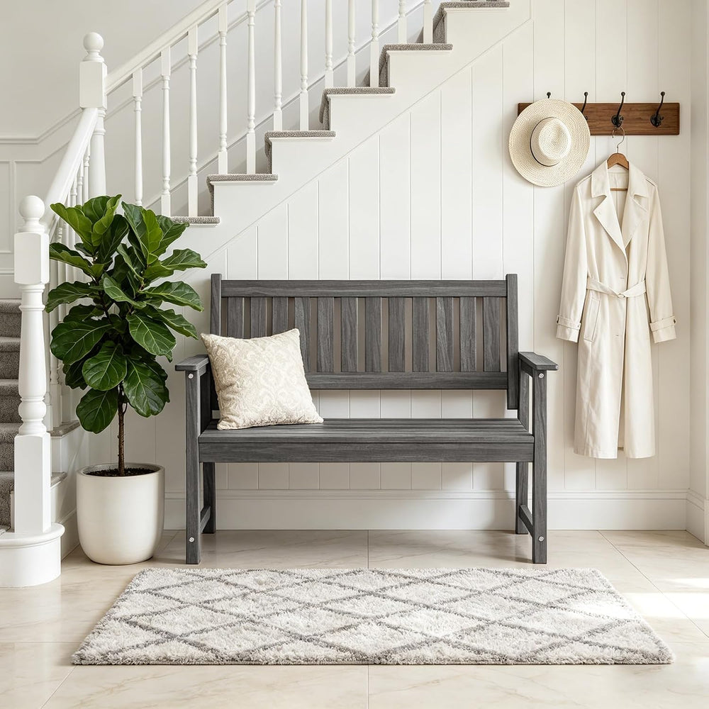 All Weather Poly Lumber Outdoor Garden Bench, 2-Person, Light Gray