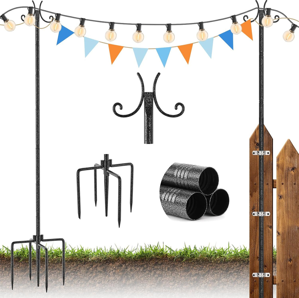 StarryEver 2 Pack Outdoor String Light Poles, 3M/10FT Adjustable Height Metal...