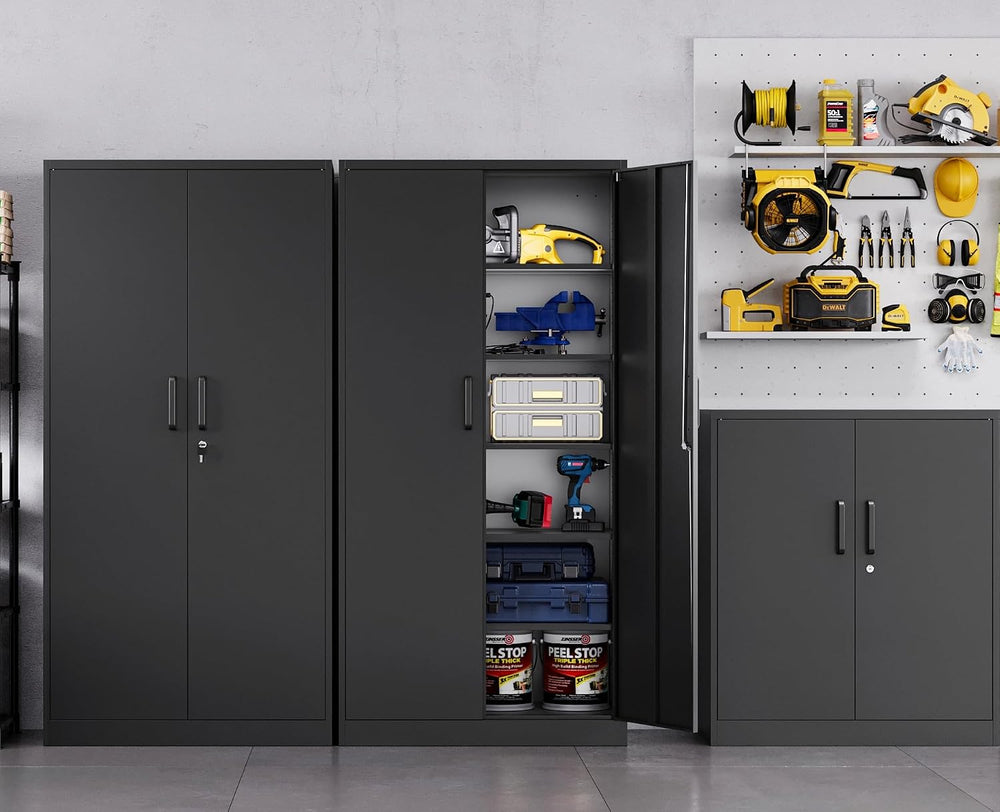 MIIIKO Metal Garage Storage Cabinet with 2 Doors and 5 Shelves,71" Tall ...