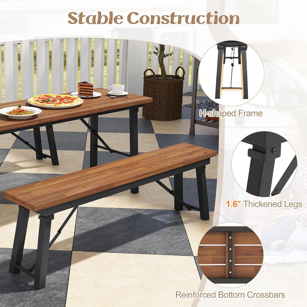 Tangkula Outdoor Folding Bench Set of 2, 55” 2-3 Person Acacia Wood Backless ...