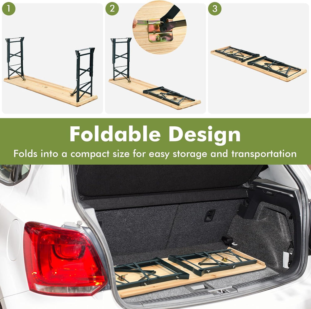 Goplus Folding Picnic Beer Table, 66.5” Outdoor Camping Table with Adjustable...