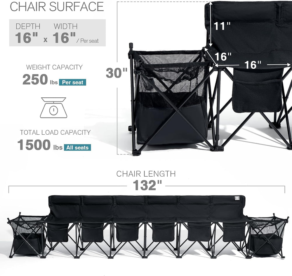 EVER ADVANCED Portable Soccer Bench,6 Seat Folding Bench with Bag,Black