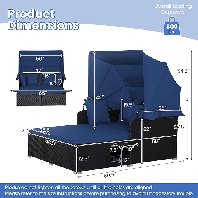 COSTWAY Outdoor Daybed with Retractable Canopy, Wicker Patio Furniture Set wi...