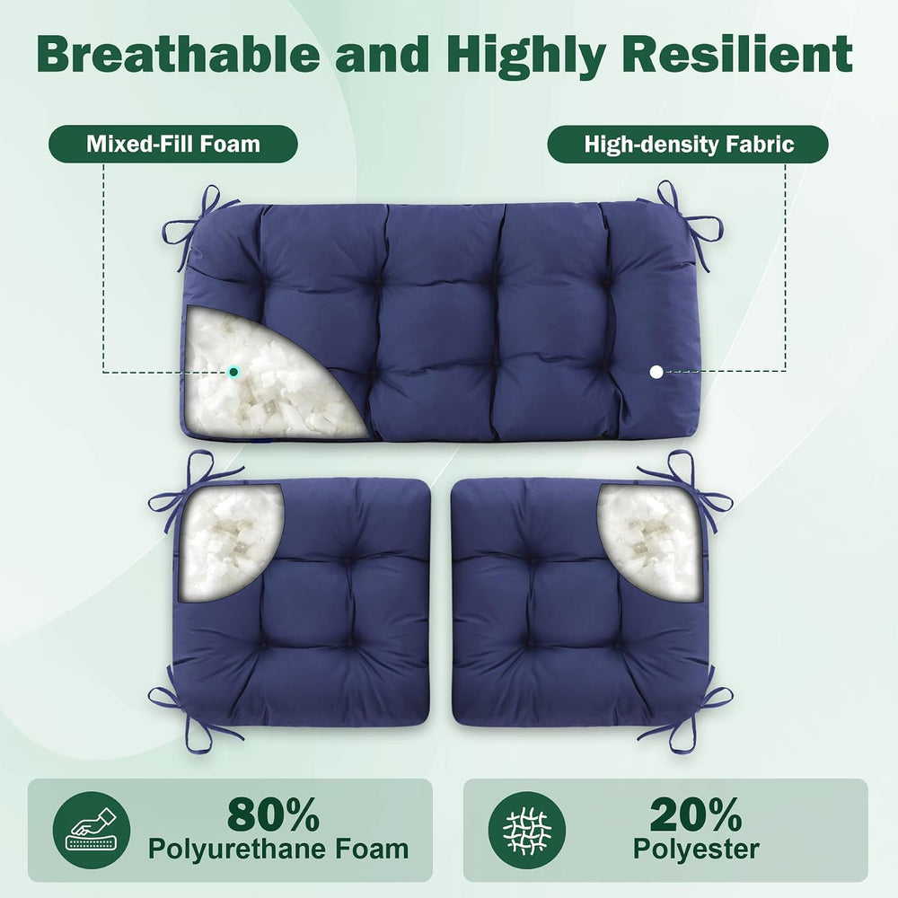 Outdoor Wicker Chair Cushions, 44×19×4 in, Waterproof, Navy Blue