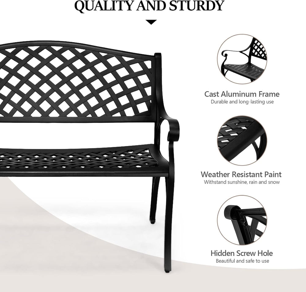 VINGLI 40.5" Outdoor Bench Patio Garden Bench, Anti- Rust Cast Aluminum ...