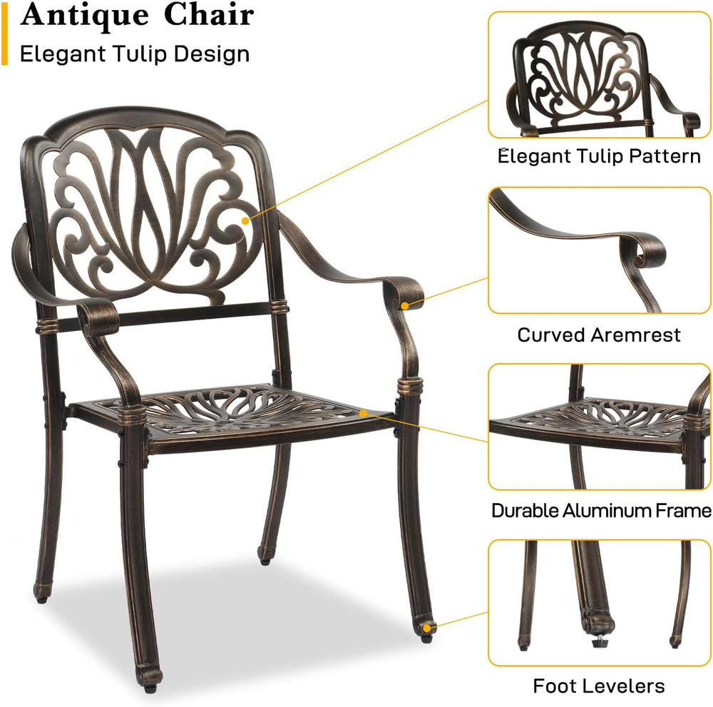 VINGLI Outdoor Dining Chairs Set of 4 Aluminum Patio Chairs, Cast Aluminum Pa...