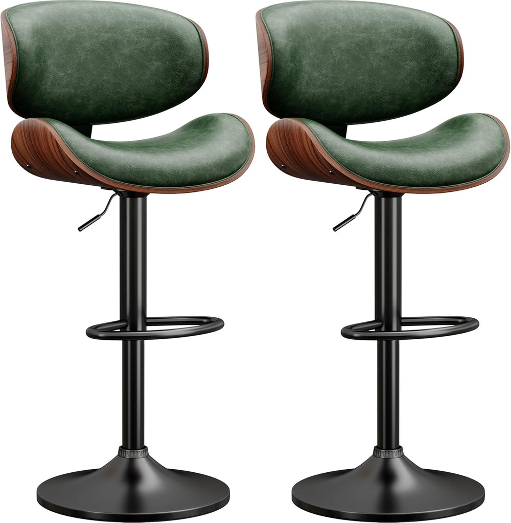 YaFiti Adjustable Bentwood Swivel Bar Stools Set of 2, Green