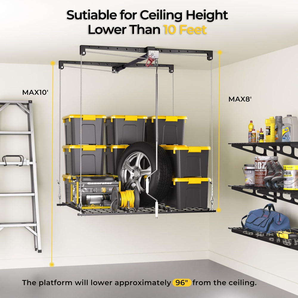Garage Ceiling Storage Rack, 4x4 Ft Adjustable Overhead Garage Storage Rack L...