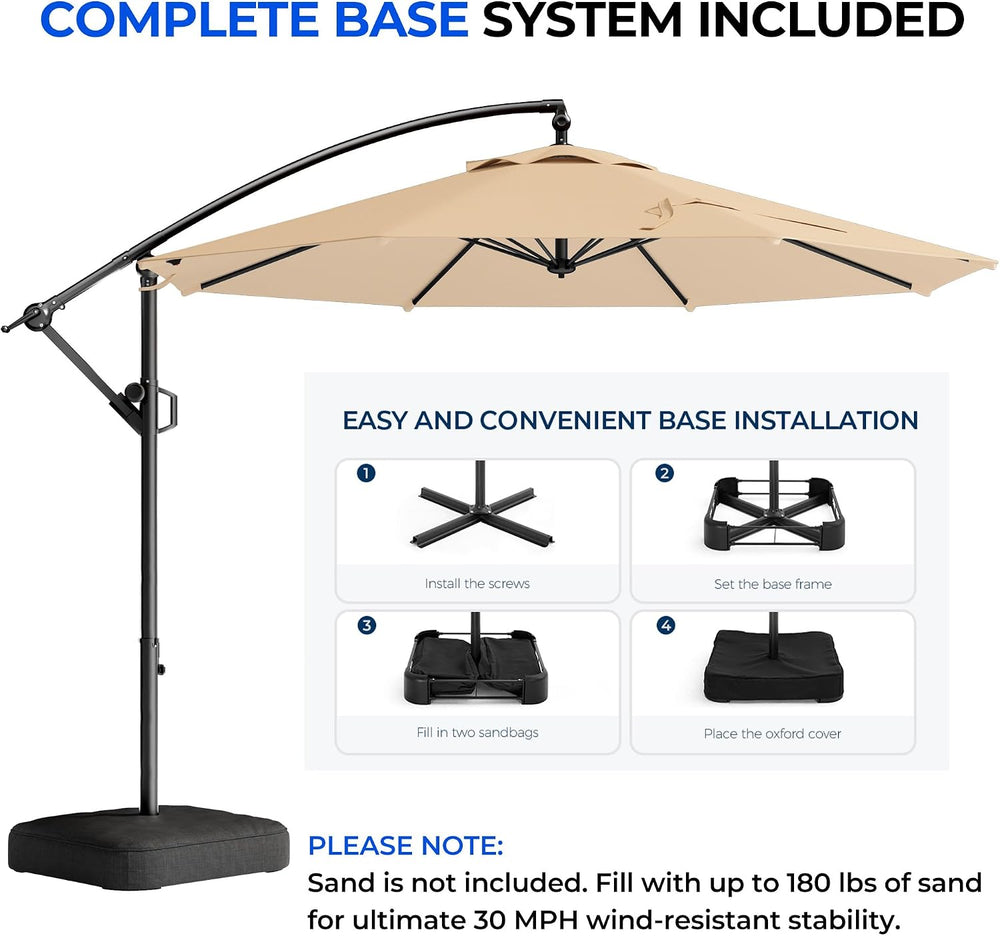 HOMSHADE 10ft Cantilever Patio Umbrella with Base Included, 30 MPH Wind-Resis...
