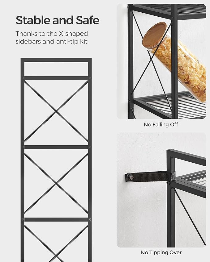 SONGMICS 4-Tier Metal Storage Rack, Shelving Unit with X Side Frames, Dense M...