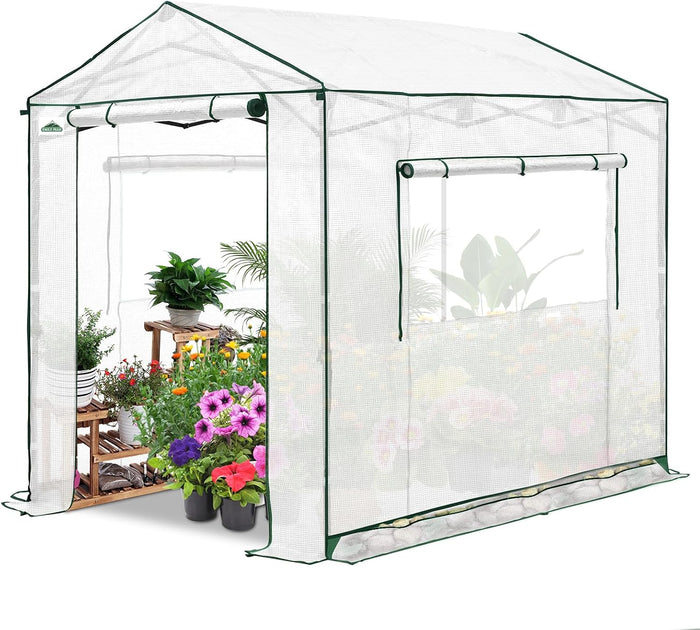 EAGLE PEAK 8x6 Pop Up Walk in Greenhouse, Easy Setup, Gable Roof, White