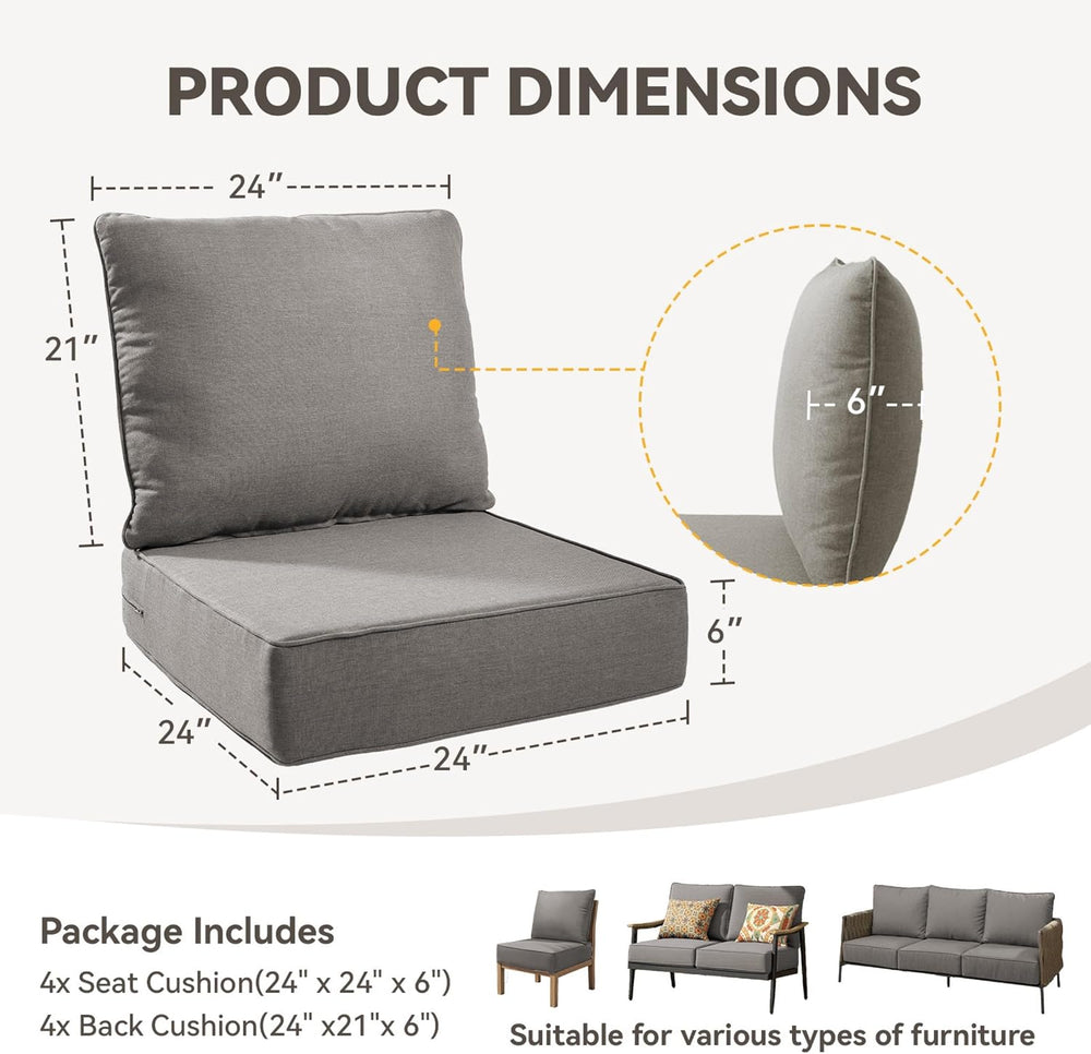 Outdoor Cushion Set for Patio Furniture, UV Resistant, Water Resistant - 6 In...