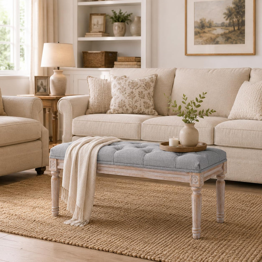 Kmax Tufted Entryway Bench, Upholstered Rustic Ottoman Bench, 31.5" x 15...