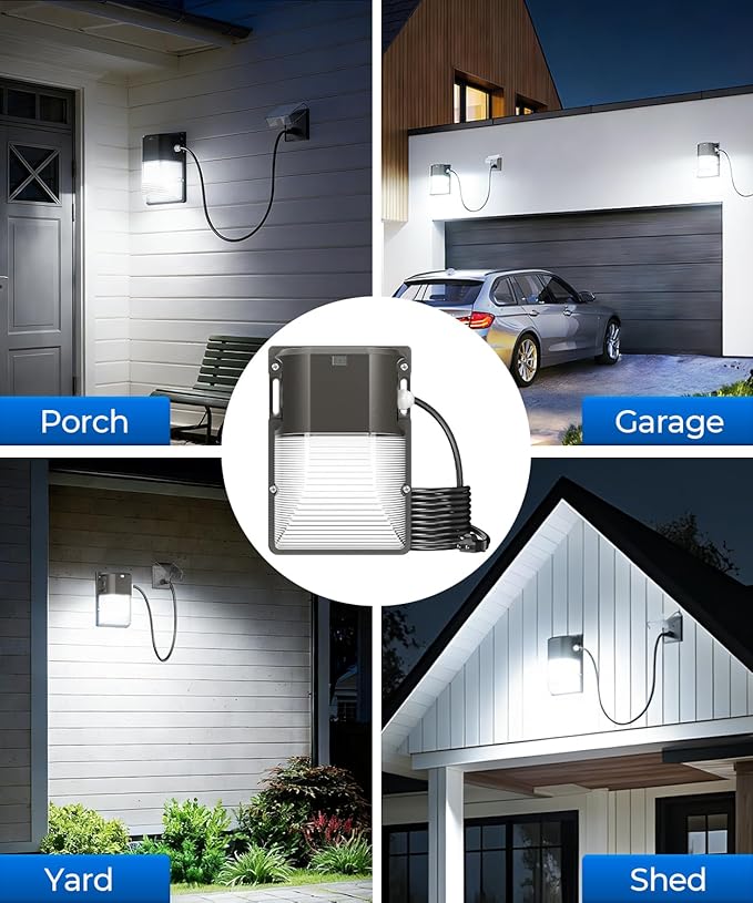 CINOTON 30W Plug in LED Wall Pack Light with Dusk to Dawn Sensor, 3600LM, 500...