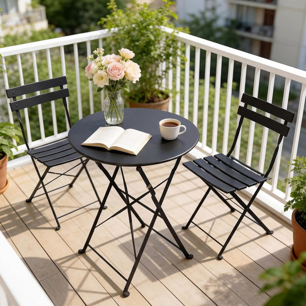 Grand patio 3-Piece Folding Patio Bistro Set Outdoor Porch Balcony, Black